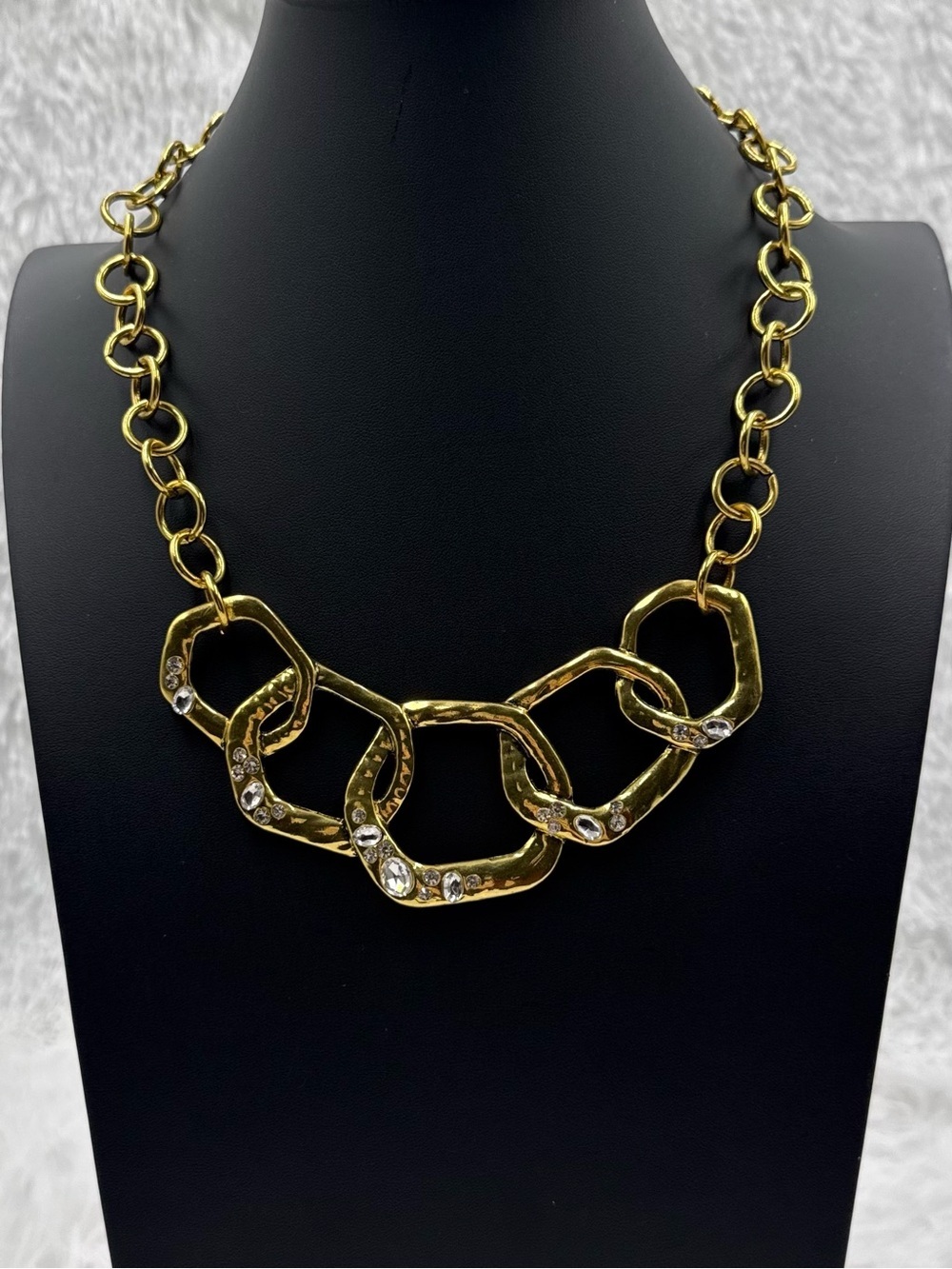 Erica Lyons Gold-Tone Geometric Link Statement Necklace with Rhinestone Accents